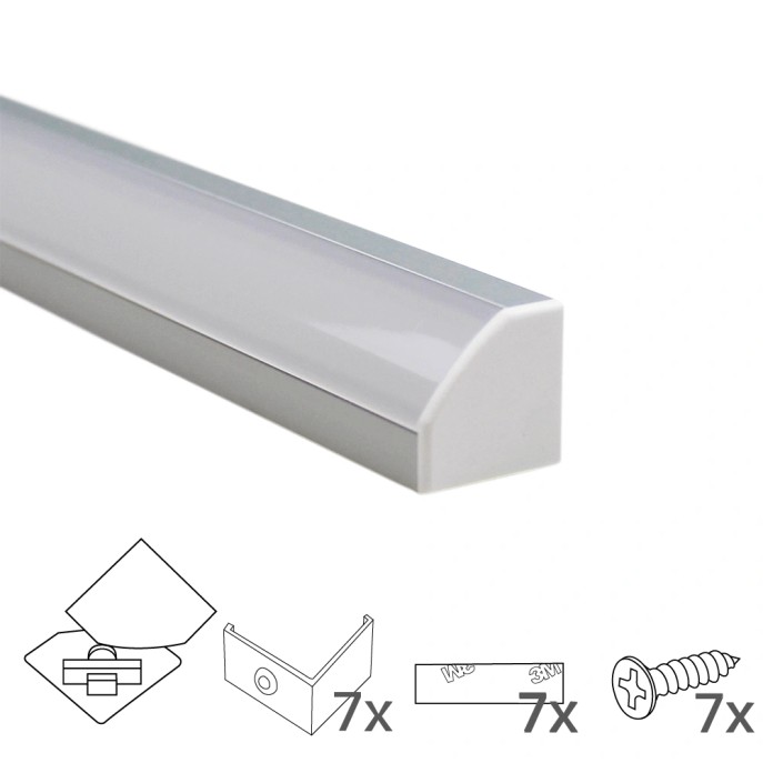 Ledstrip hoekprofiel breed met rechte afdekkap 45 graden 1 meter Ledstrip hoekprofiel breed met rechte afdekkap 45 graden 1 meter